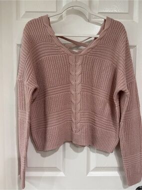 Full Circle Trends XL Long Sleeve Pullover Cropped Soft Cable Knit Sweater Pink